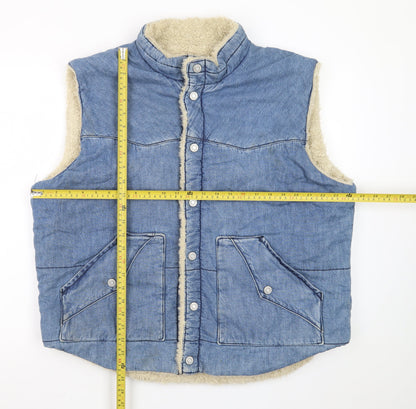 Lucky Brand Women's Blue Denim Faux Fur Lined Waistcoat Size L