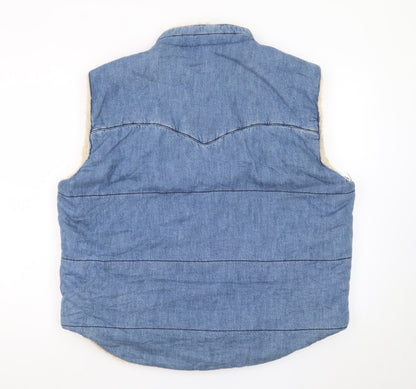Lucky Brand Women's Blue Denim Faux Fur Lined Waistcoat Size L