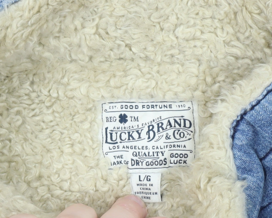 Lucky Brand Women's Blue Denim Faux Fur Lined Waistcoat Size L