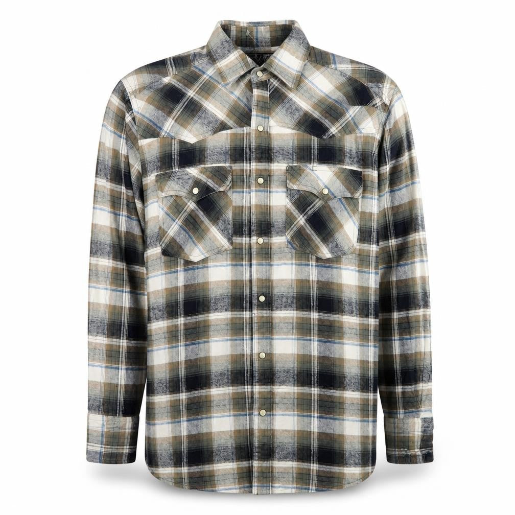 Canyon Guide Men's Beige Black Plaid Cotton Button-Up Shirt L