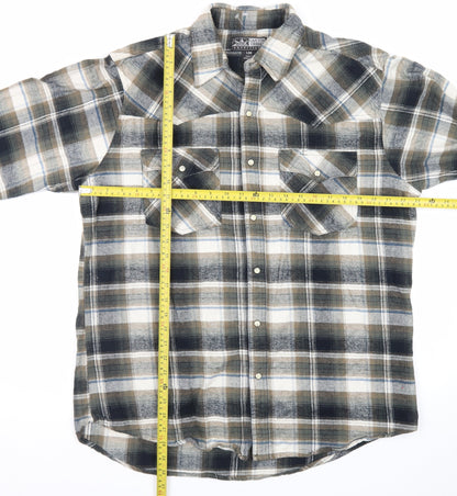 Canyon Guide Men's Beige Black Plaid Cotton Button-Up Shirt L