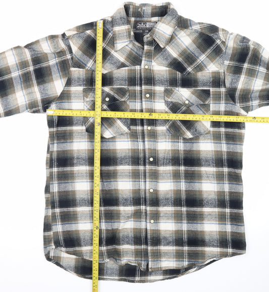 Canyon Guide Men's Beige Black Plaid Cotton Button-Up Shirt L