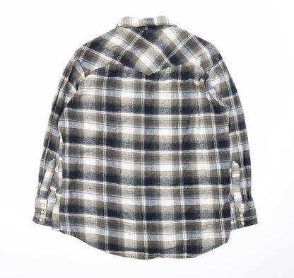 Canyon Guide Men's Beige Black Plaid Cotton Button-Up Shirt L