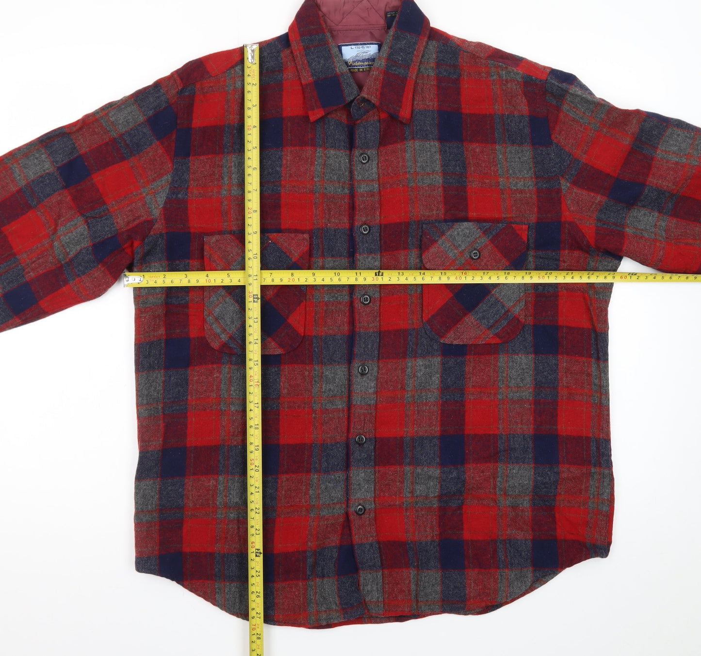 Fieldmaster Men's Red Plaid Flannel Long Sleeve Button-Up Shirt L 16-16.5in