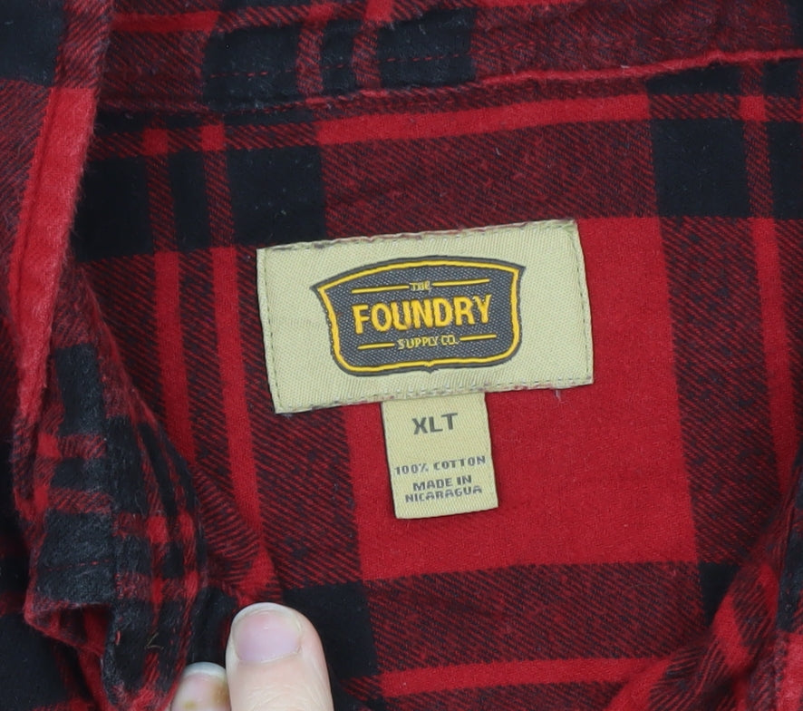 The Foundry Men’s Red Plaid Flannel Button-Up Shirt 2XL Big & Tall