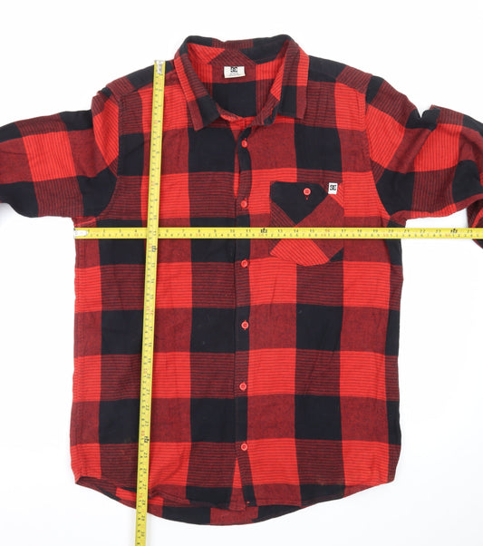 DC Men's Red Black Check Flannel Long Sleeve Button-Up Shirt M