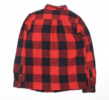 DC Men's Red Black Check Flannel Long Sleeve Button-Up Shirt M