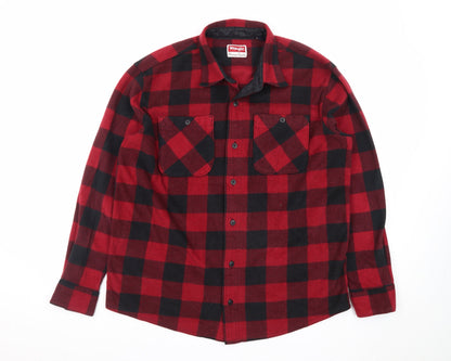 Wrangler Men's Red Check Flannel Long Sleeve Button-Up Shirt L