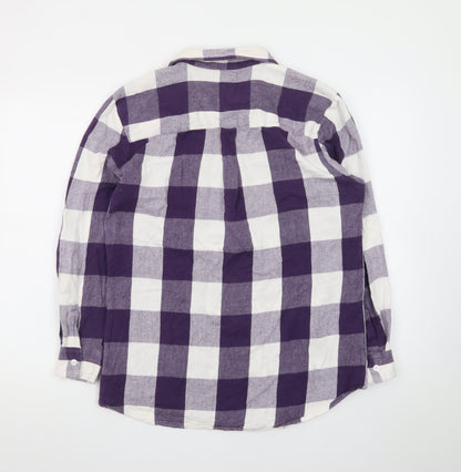 John Baner Womens Purple Check Flannel Button-Up Shirt Size 16