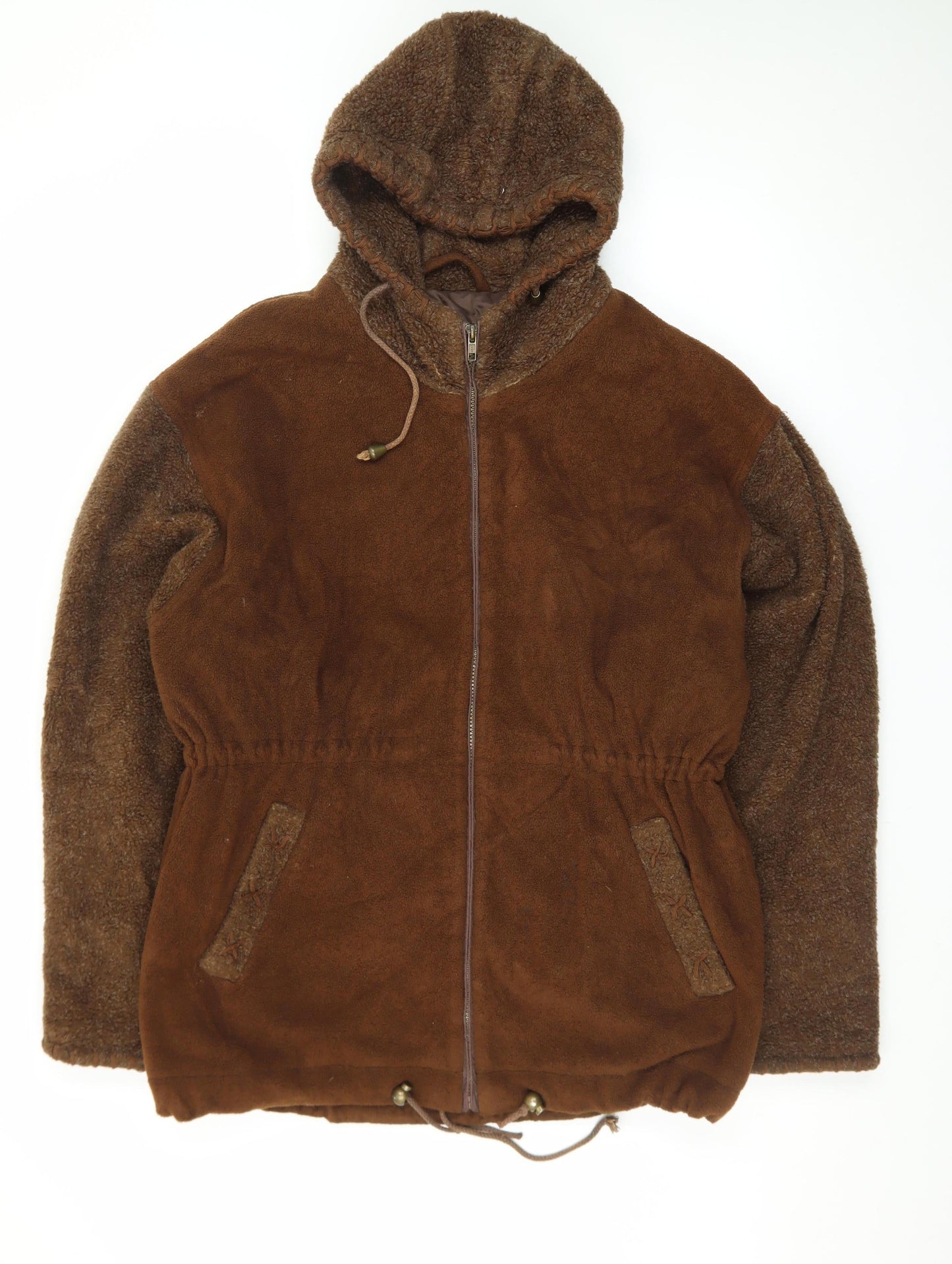 American Bazaar Women Brown Fleece Hooded Jacket Size S