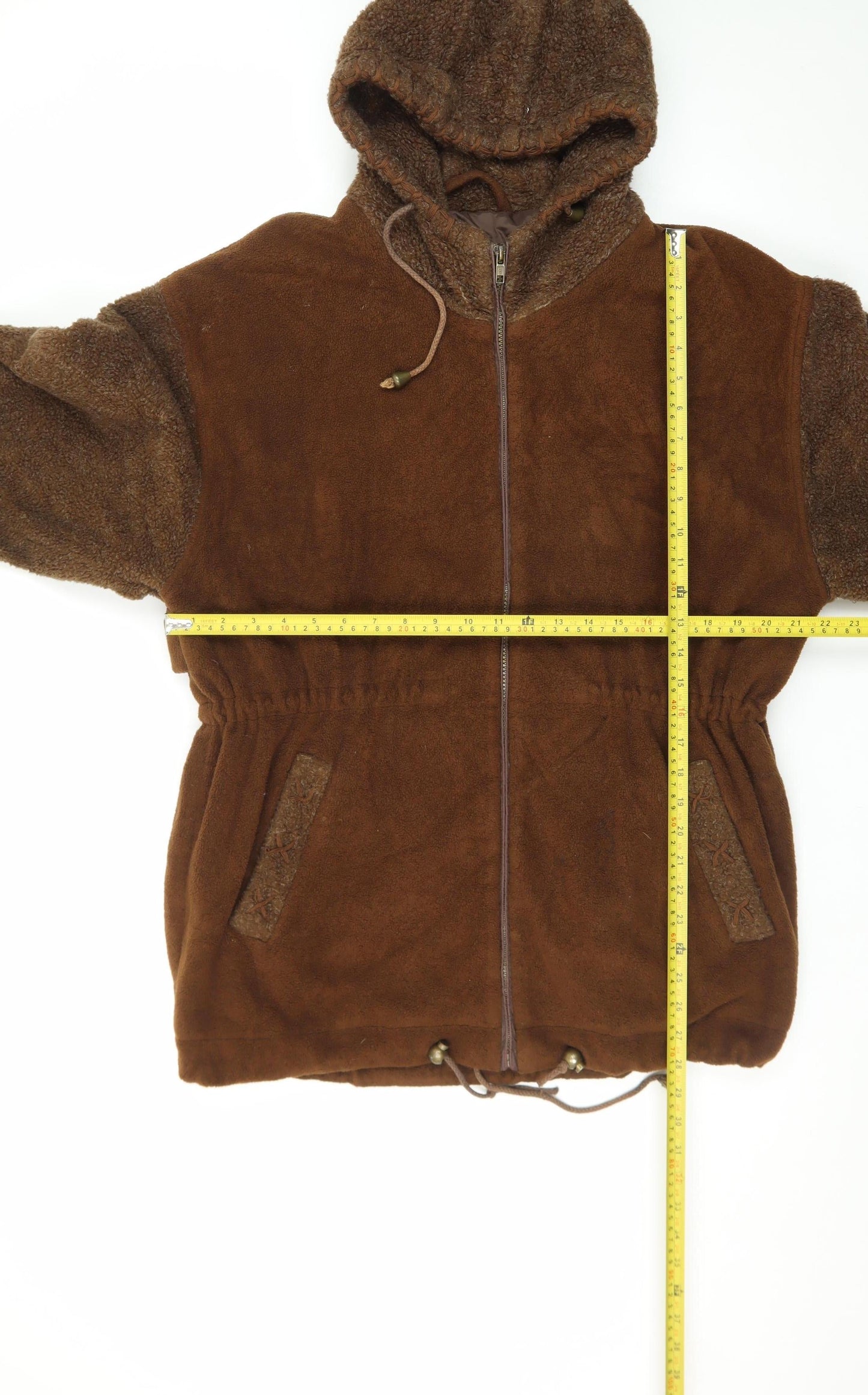 American Bazaar Women Brown Fleece Hooded Jacket Size S