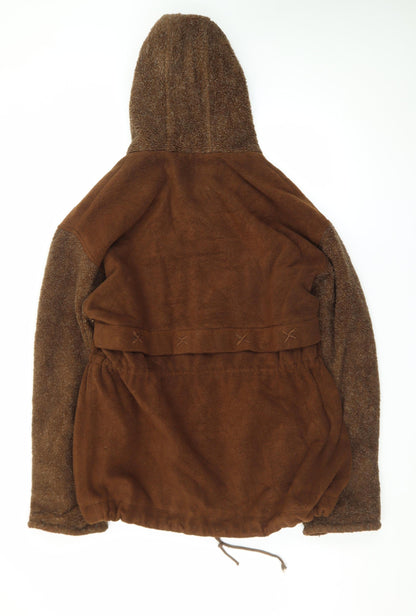 American Bazaar Women Brown Fleece Hooded Jacket Size S