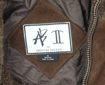 American Bazaar Women Brown Fleece Hooded Jacket Size S