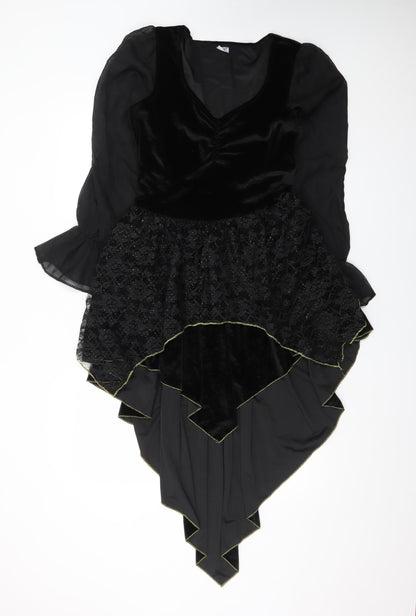 Spirit Women Black Asymmetric Velvet Gothic Dress M Long Sleeve Halloween