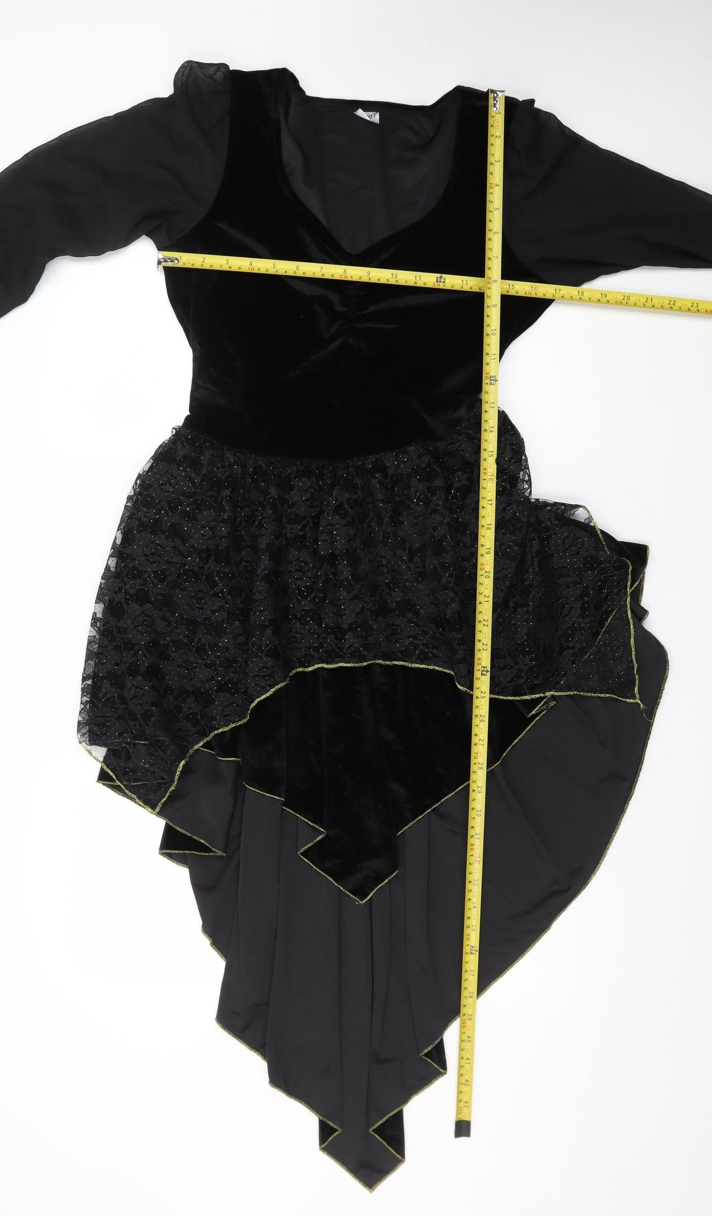 Spirit Women Black Asymmetric Velvet Gothic Dress M Long Sleeve Halloween