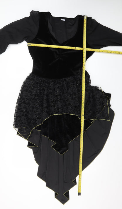 Spirit Women Black Asymmetric Velvet Gothic Dress M Long Sleeve Halloween