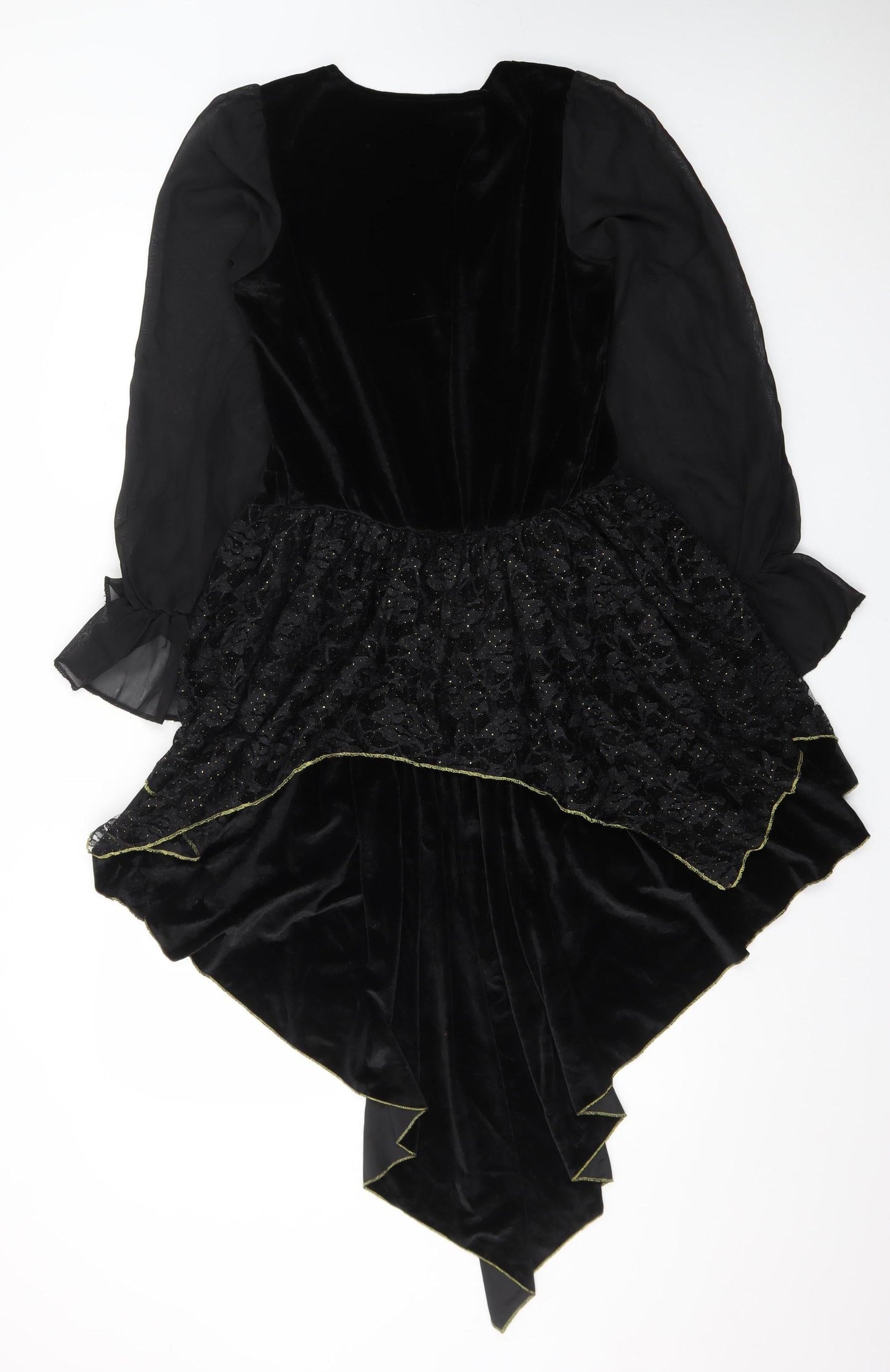 Spirit Women Black Asymmetric Velvet Gothic Dress M Long Sleeve Halloween
