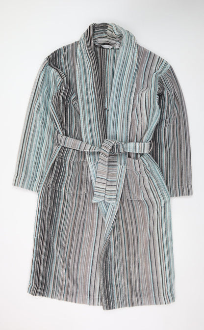John Lewis Men’s Grey Blue Striped Cotton Velour Robe L/XL