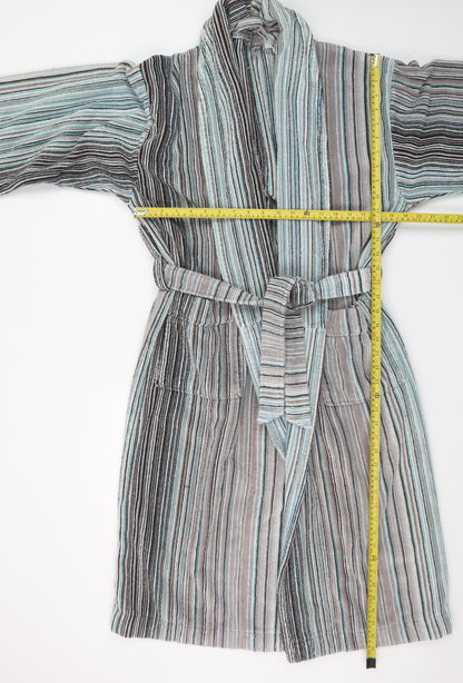 John Lewis Men’s Grey Blue Striped Cotton Velour Robe L/XL