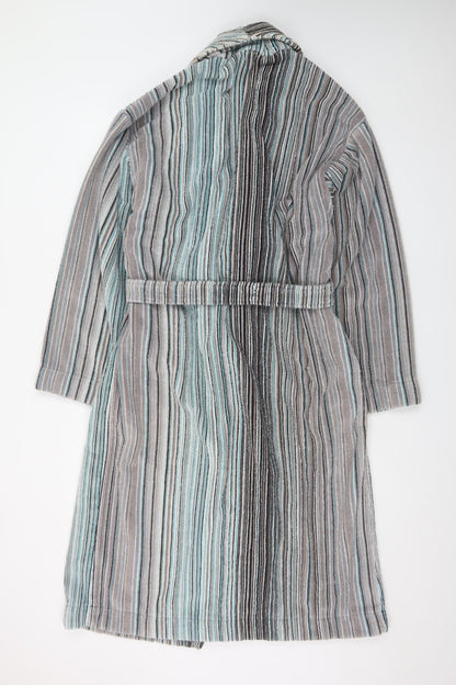 John Lewis Men’s Grey Blue Striped Cotton Velour Robe L/XL