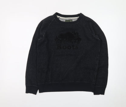 Roots Men's Black XS Pullover Sweatshirt Logo Knit Classic