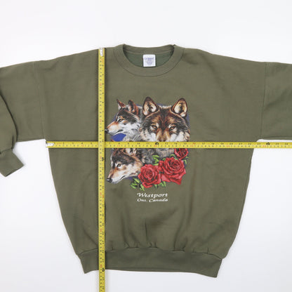 Oceanic Classic Women's Green Wolf Print Pullover Sweatshirt Size S