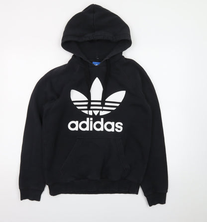 Adidas Mens Black Pullover Hoodie Small Logo Fleece Sweatshirt