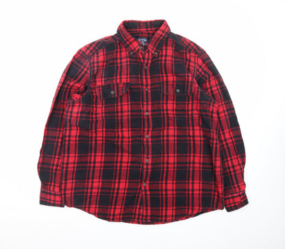 Faded Glory Men's Red Black Plaid Cotton Flannel Button-Up Shirt L