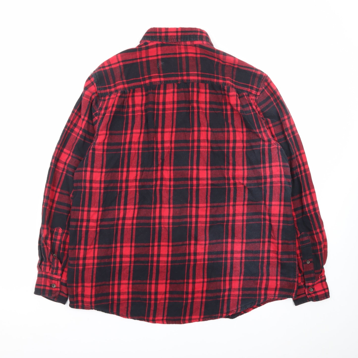 Faded Glory Men's Red Black Plaid Cotton Flannel Button-Up Shirt L