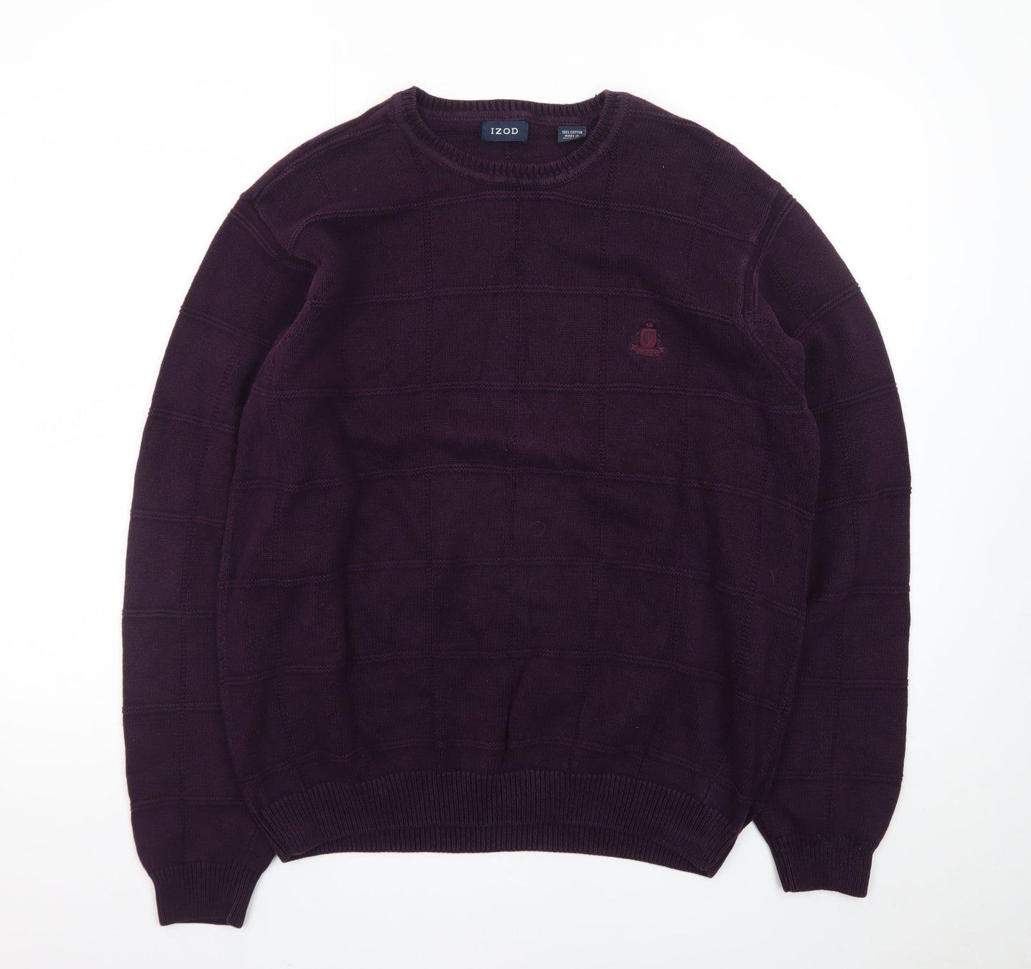 IZOD Men's Purple Cotton Crew Neck Jumper Size L