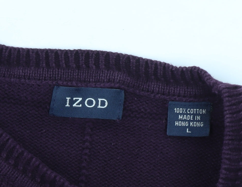 IZOD Men's Purple Cotton Crew Neck Jumper Size L