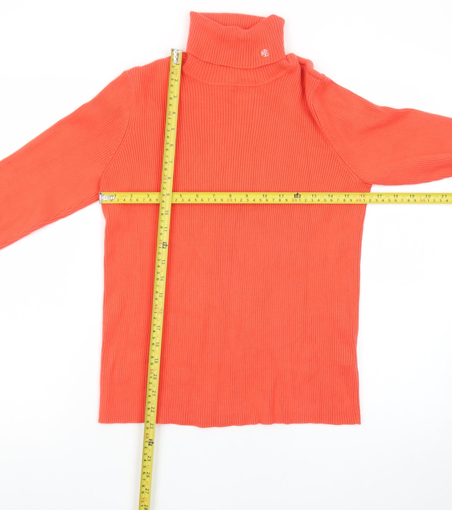 Lauren Ralph Lauren Women’s Orange Roll Neck Cotton Jumper Size M