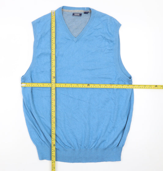 IZOD Men Blue Cotton V-Neck Sleeveless Vest L Lightweight Knit