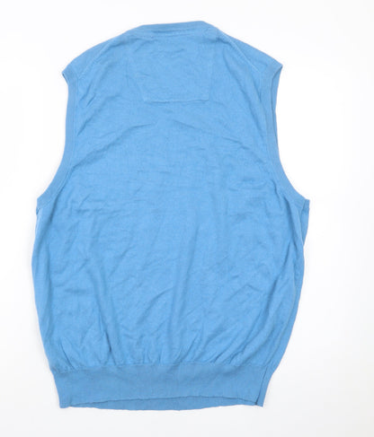 IZOD Men Blue Cotton V-Neck Sleeveless Vest L Lightweight Knit