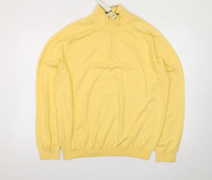 Eddie Bauer Men's Yellow 1/2 Zip High Neck Cotton Jumper Size L