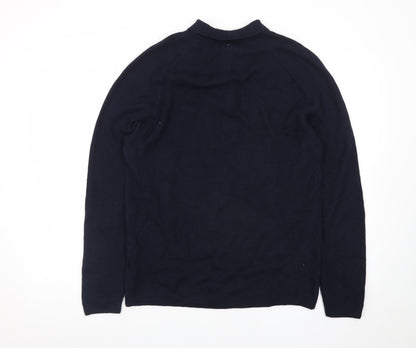 Eddie Bauer Men's Blue Cotton Collared Henley Jumper Size L