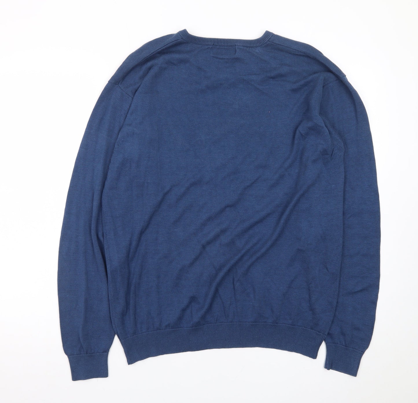 August Silk Men's Blue XL V-Neck Lightweight Pullover Jumper