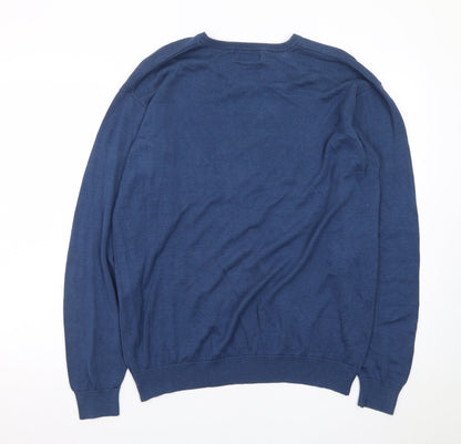 August Silk Men's Blue XL V-Neck Lightweight Pullover Jumper