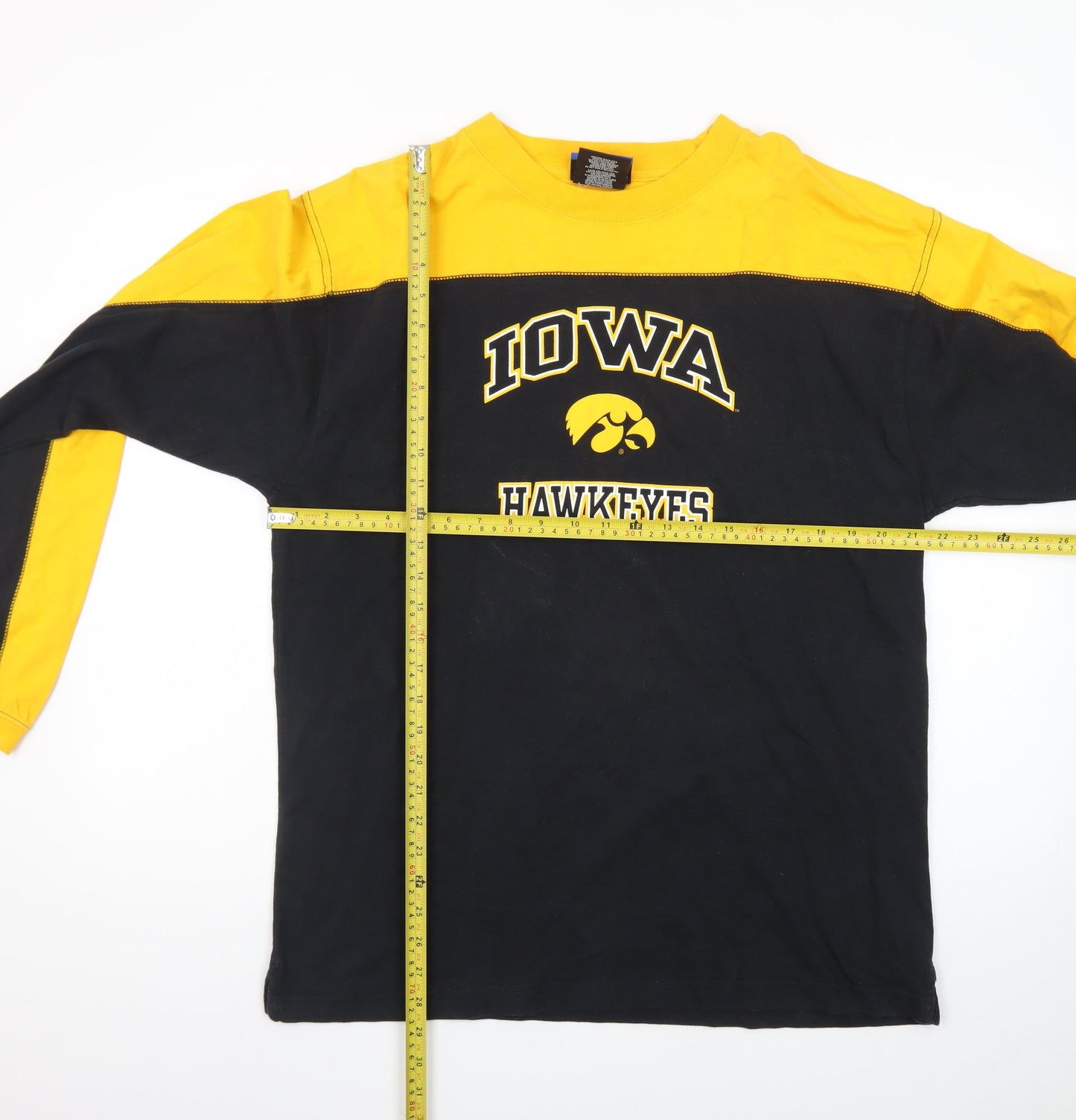 NCAA Men's L Black Yellow Iowa Hawkeyes Long Sleeve Cotton T-Shirt