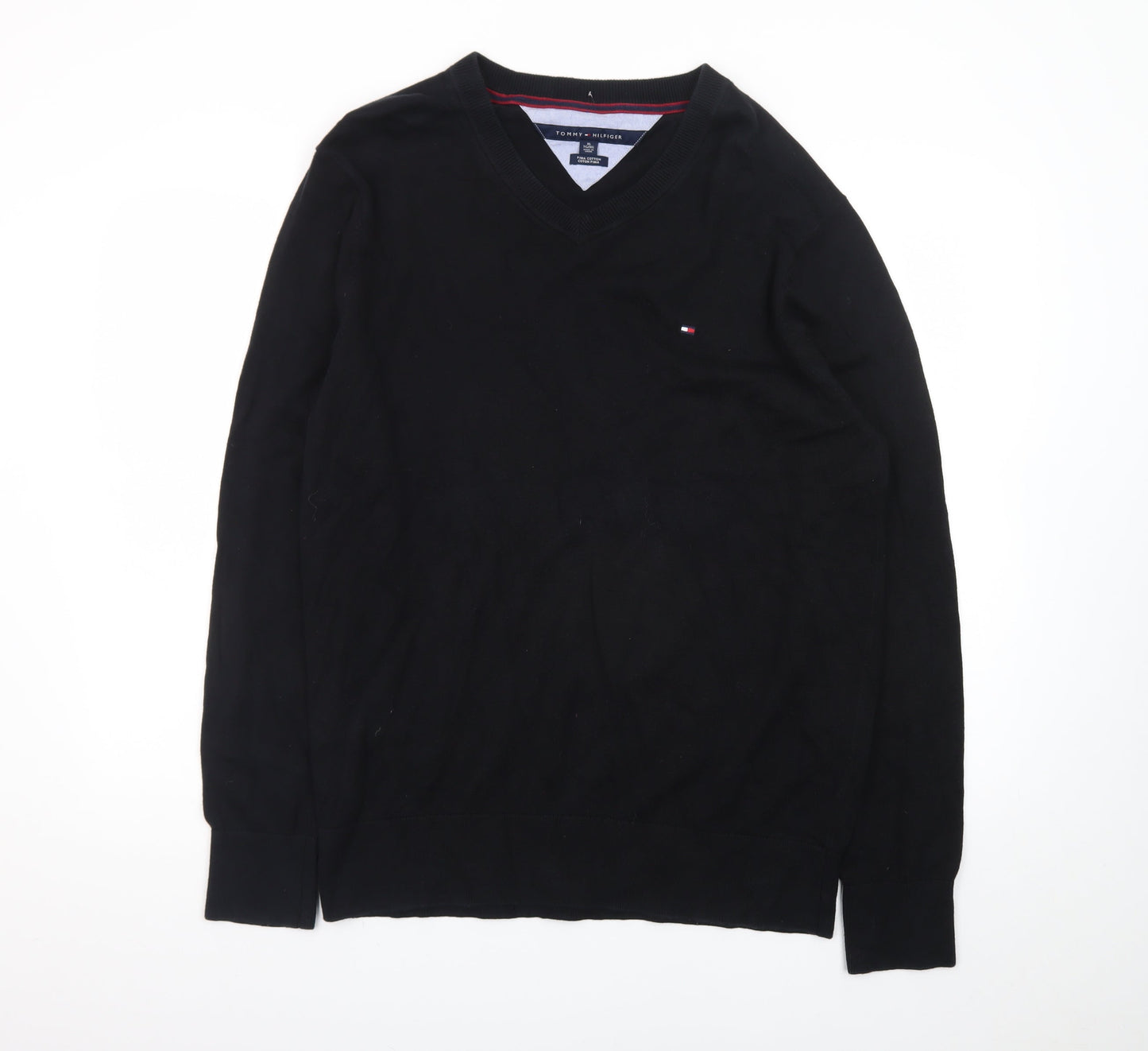 Tommy Hilfiger Men's Black XL V-Neck Cotton Jumper Classic Knit