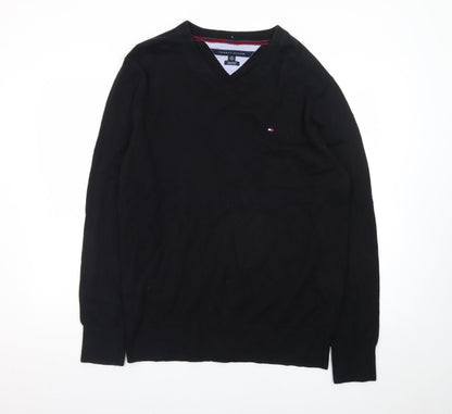 Tommy Hilfiger Men's Black XL V-Neck Cotton Jumper Classic Knit