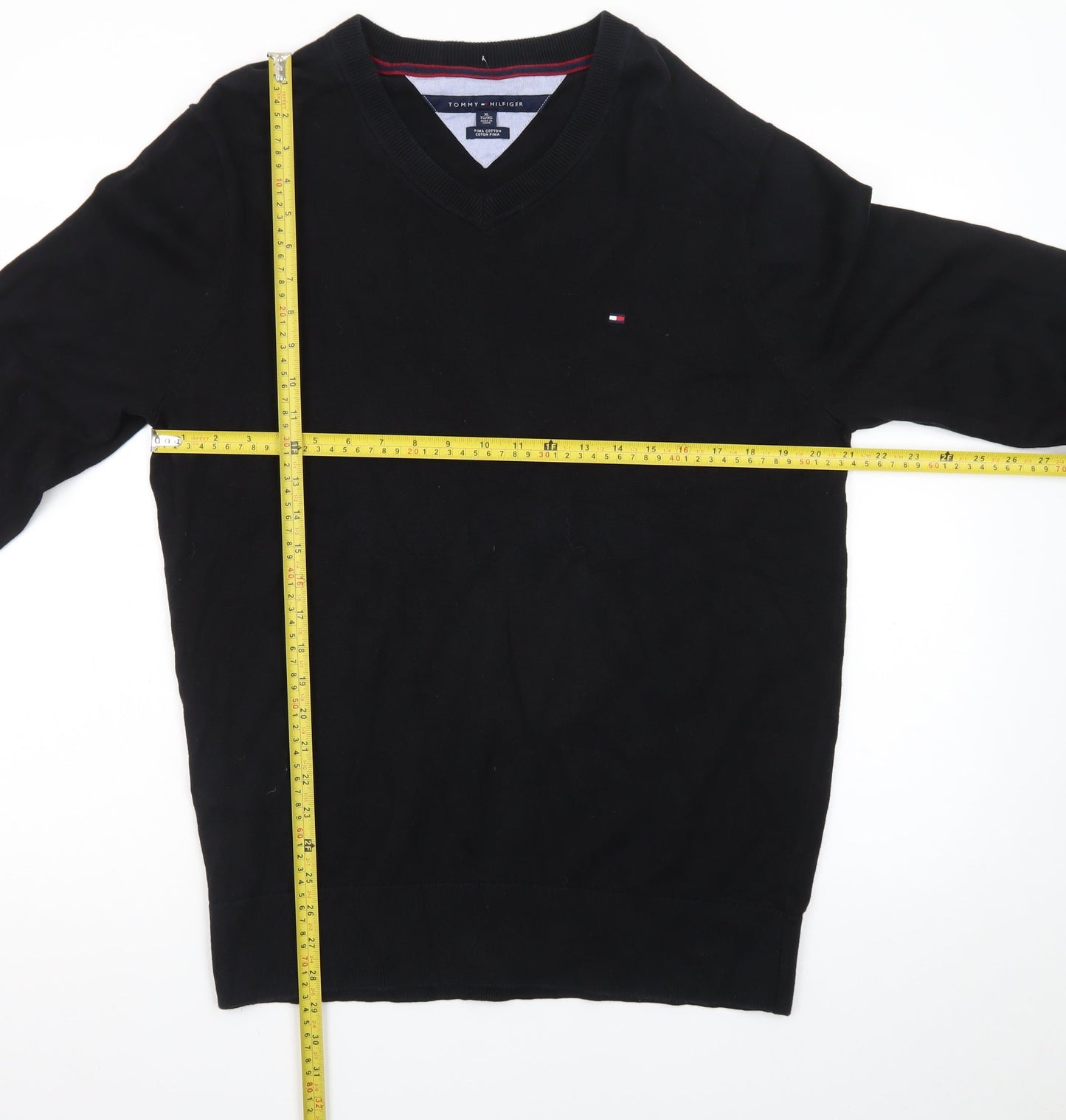 Tommy Hilfiger Men's Black XL V-Neck Cotton Jumper Classic Knit