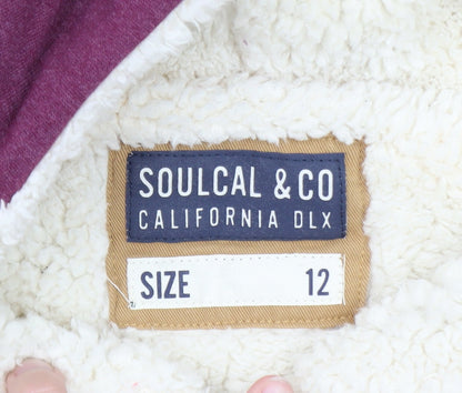SoulCal & Co Womens Purple Full Zip Hoodie Size 12 Sherpa Lined Casual