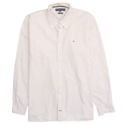 Tommy Hilfiger Men's Beige Check Cotton Button-Up Shirt XL Classic Fit