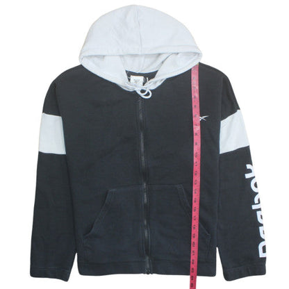 Reebok Men's Black Full Zip Hoodie L Graphic Print Hooded Sweatshirt