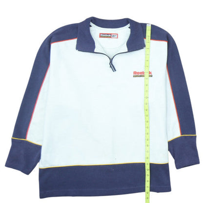 Reebok Men White Blue 1/4 Zip Sweatshirt L Athletic Retro Style