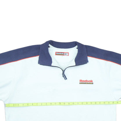 Reebok Men White Blue 1/4 Zip Sweatshirt L Athletic Retro Style