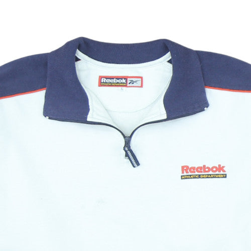 Reebok Men White Blue 1/4 Zip Sweatshirt L Athletic Retro Style