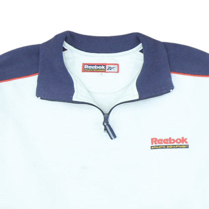 Reebok Men White Blue 1/4 Zip Sweatshirt L Athletic Retro Style