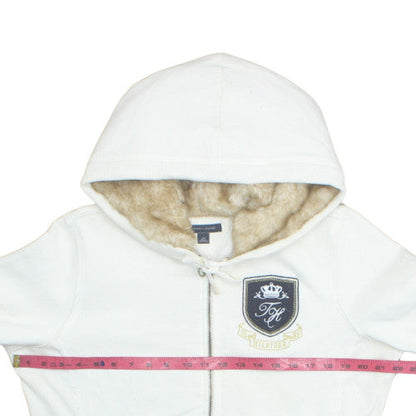 Tommy Hilfiger Womens White Faux Fur Lined Half Zip Hoodie Size L